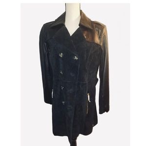 IMAN NEW Black Faux-Leather Belted Trench Coat (L)